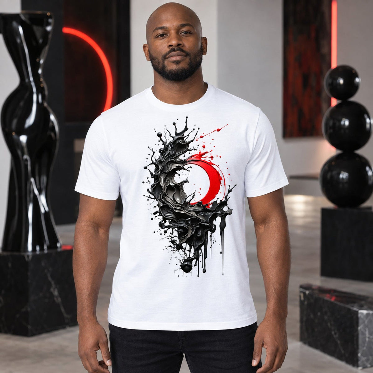 T-shirt blanc unisexe avec le visuel Black Red Flow – Winshirt