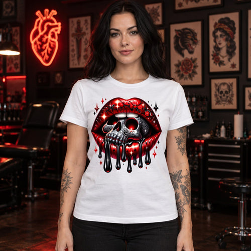 T-shirt blanc unisexe avec le visuel Crimson Skull – Winshirt