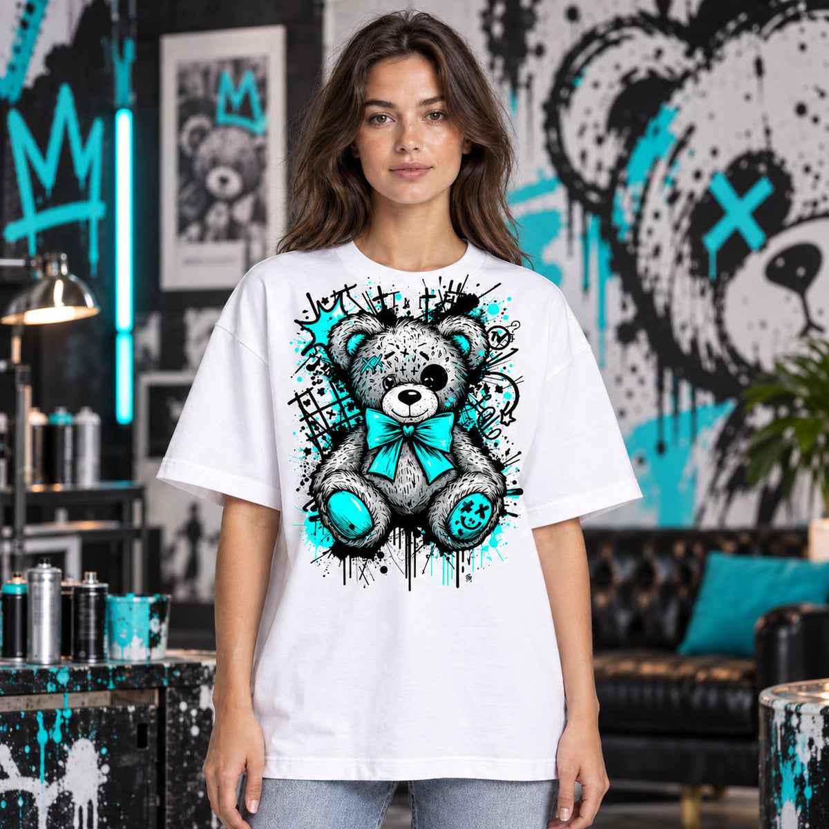 T-shirt blanc unisexe avec le visuel Chaos Bear – Winshirt
