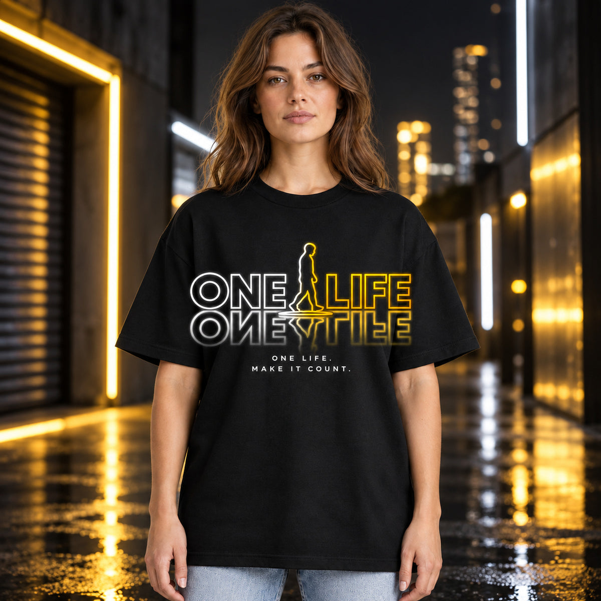 T-shirt noir unisexe avec le visuel One Life – Winshirt